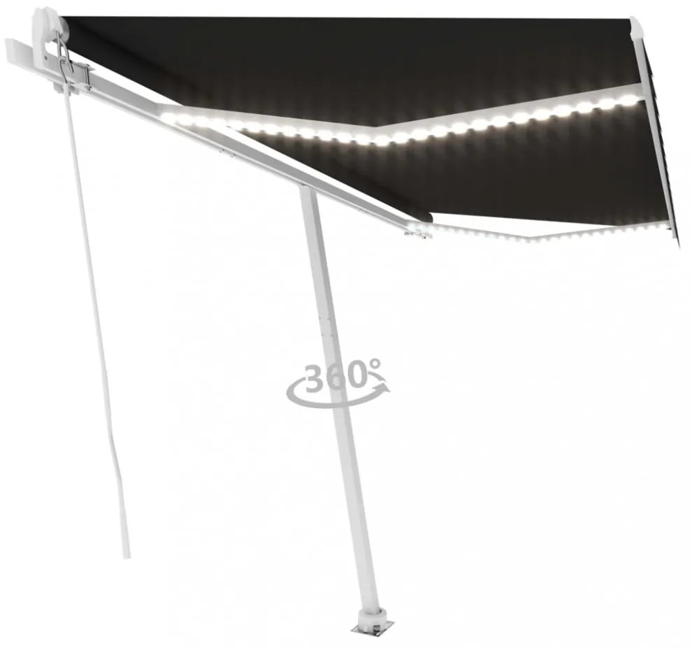 antracitszürke kézzel kihúzható LED-es napellenző 400 x 350 cm