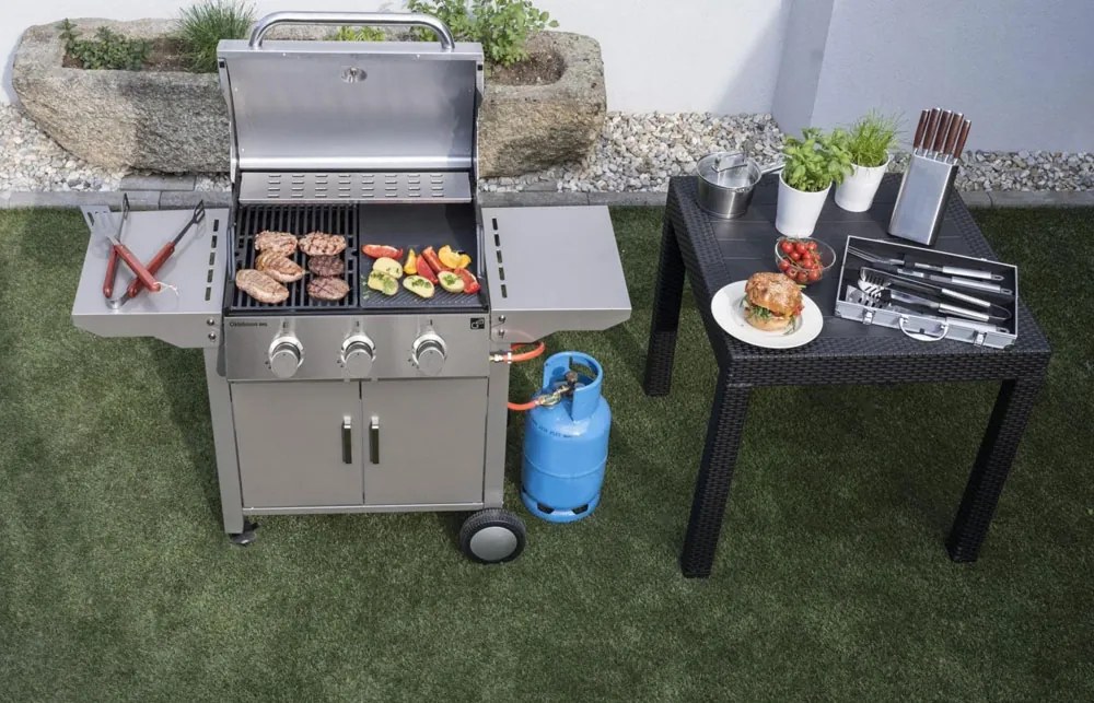 OKLAHOMA BBQ gázgrill, 3 égővel, nyomáscsökkentő szeleppel, ezüst Penta CZ