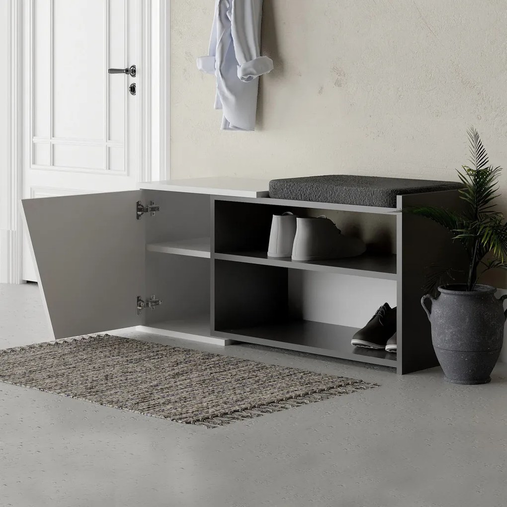 Fiona cipőtároló pad, antracit-fehér, 104,6 cm