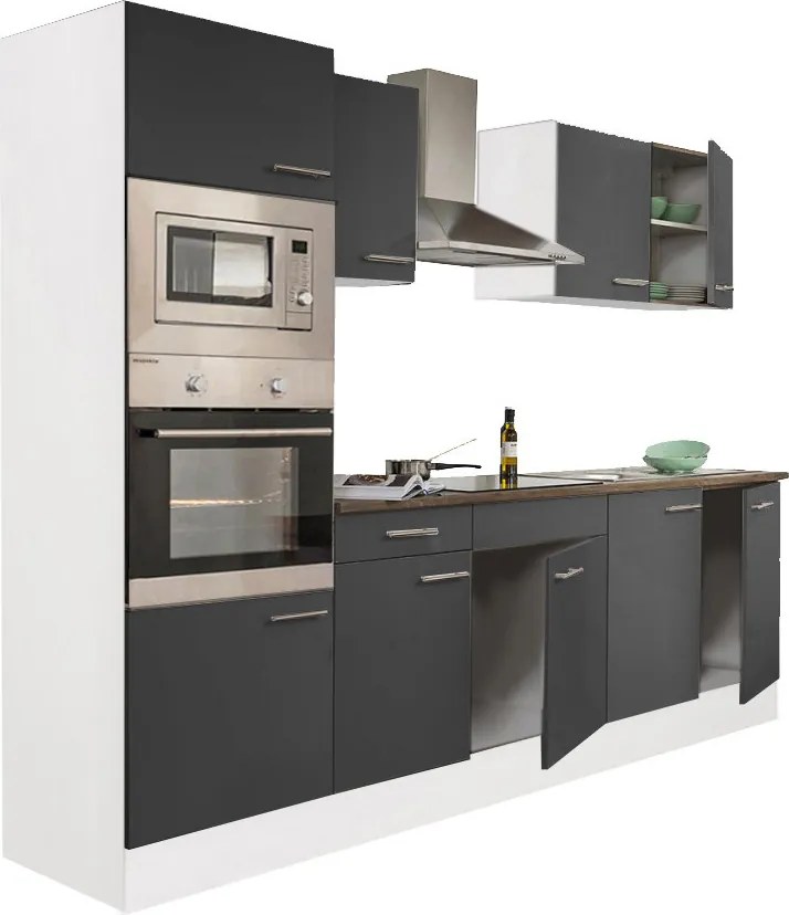 Yorki 270 konyhabútor fehér korpusszal, selyemfényű antracit fronttal