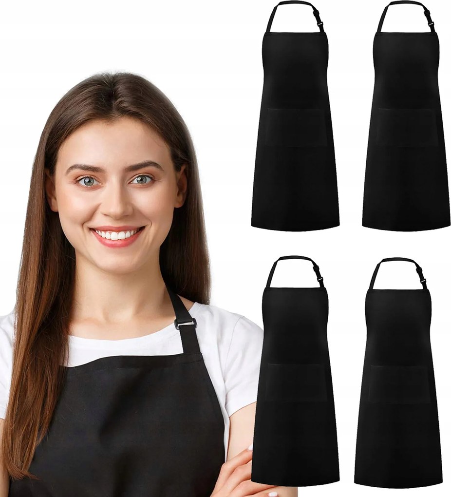 4 Db-os Kötény Szett Konyhai Kötény Fekete Gasztronómia Zseb