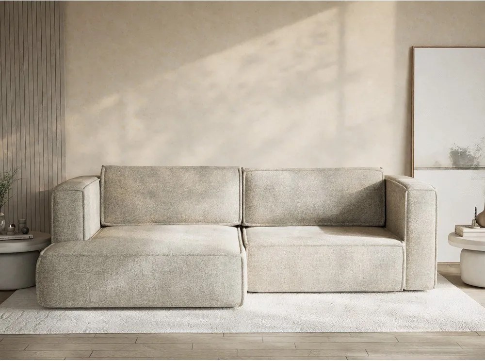 Bézs zsenília kinyitható-tárolóhelyes sarokkanapé (bal oldali-heverő résszel) Velto – Maison de Rêve