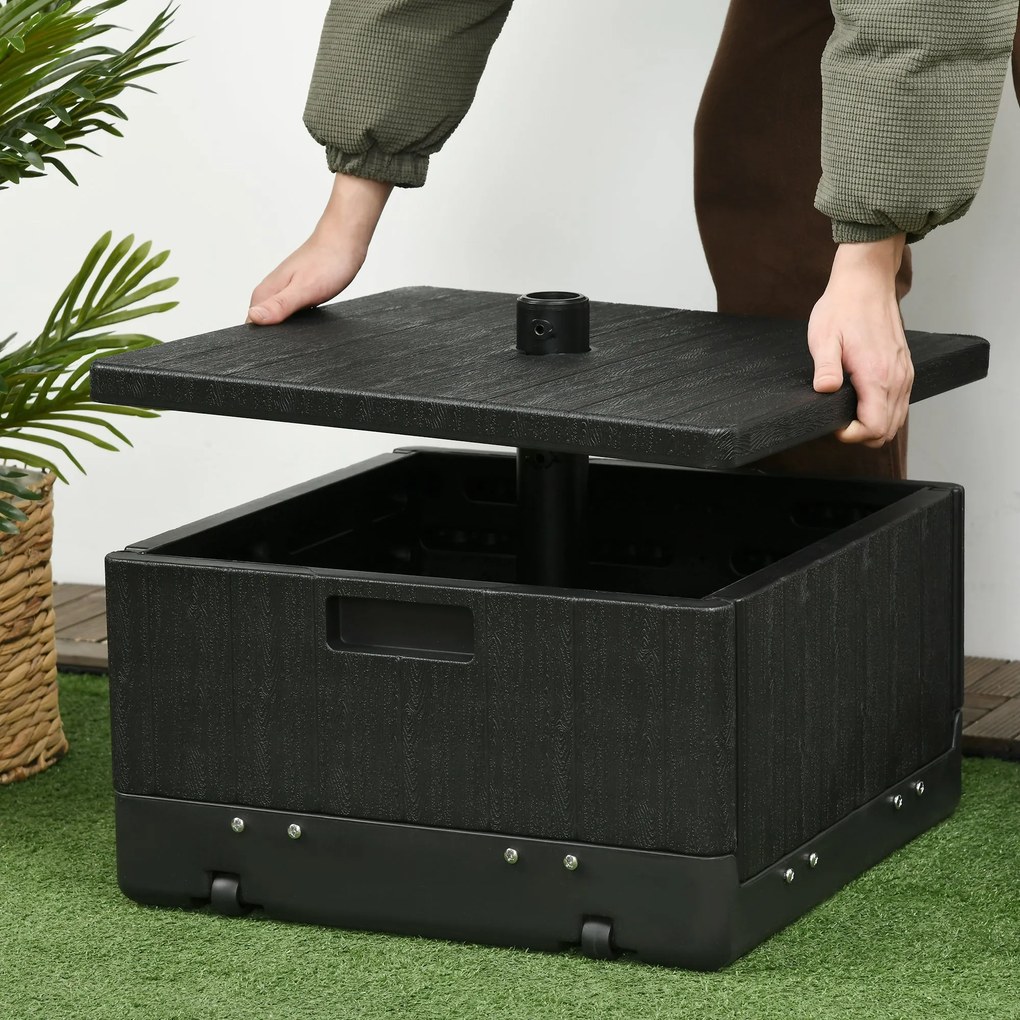 Outsunny Napernyő Állvány Alap Oldaltábla Virágtartó Drainage Kerekekkel és Fogantyúkkal PE és Fém 53L x 53W x 47H cm Fekete | Aosom