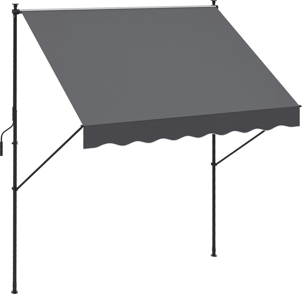 Outsunny Retractable Manual Awning 200x1.75 m Külső Terasz Rolható Napernyő Állítható Magassággal és Kurbeln 210-310 cm Fúrás Nélkül Erkélyre Kertbe S