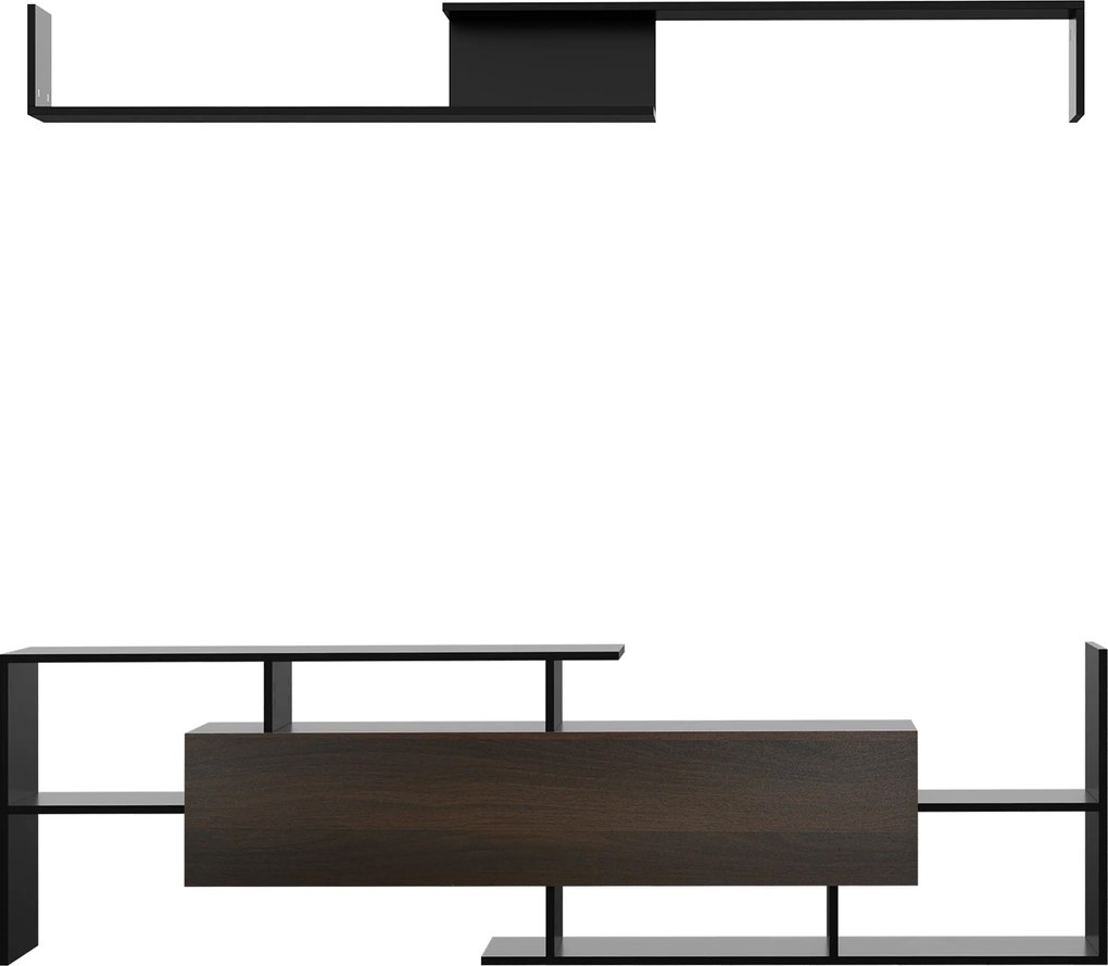 HOMCOM Modern Nappali Bútor Készlet TV Állványok 65"-os vagy 40"-es TV-khez, TV Állvány 153.6x25x42 cm és Fali Polc 150x14.5x16.3 cm Fekete és Barna |