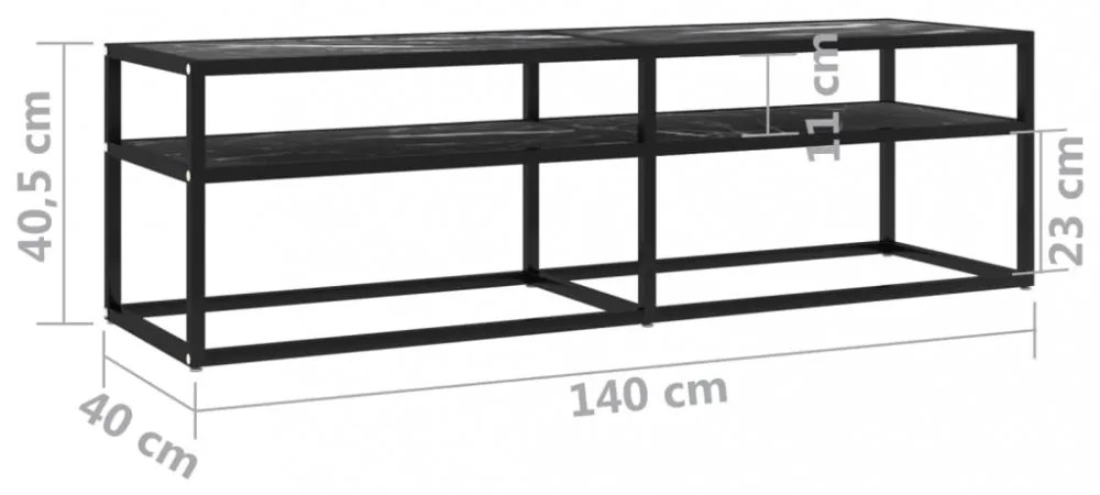 fekete márvány színű edzett üveg TV-szekrény 140 x 40 x 40,5 cm
