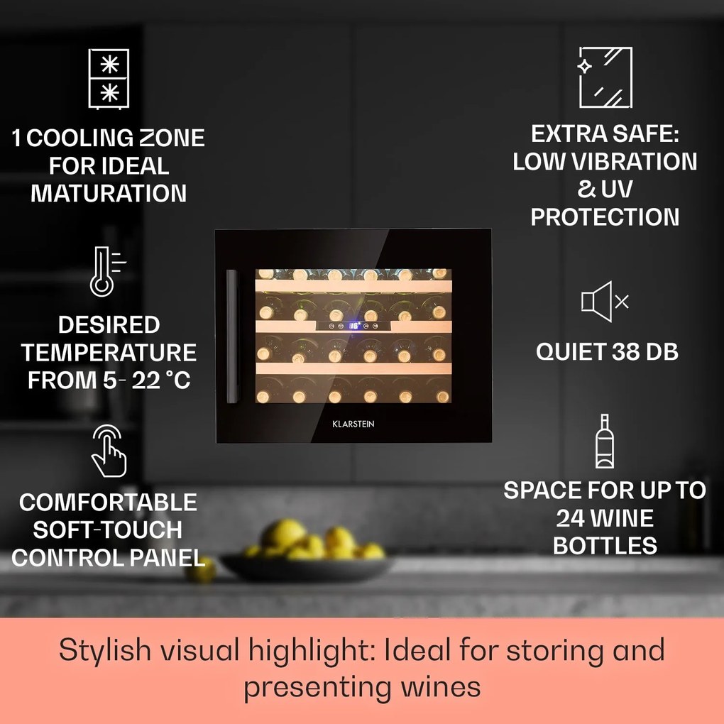 Klarstein Vinsider 24 Onyx Edition, beépített borhűtő, G energiahatékonysági osztály G osztály
