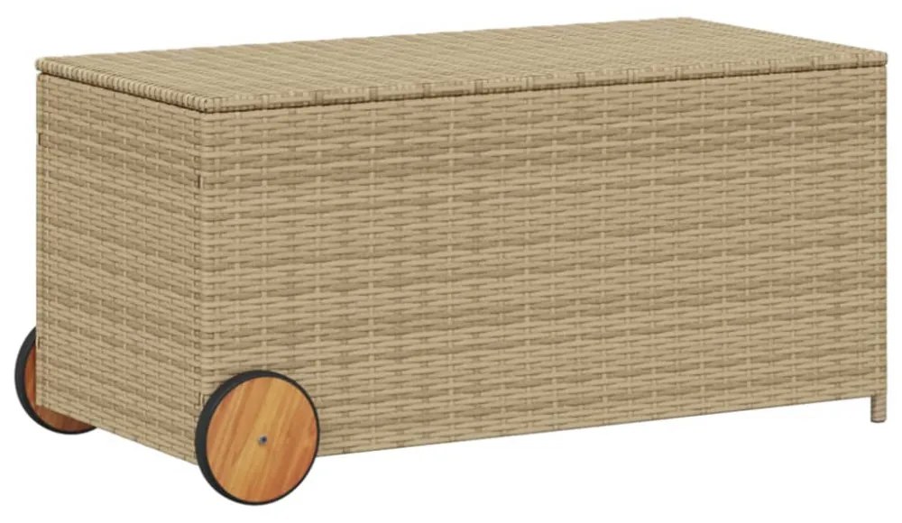 vegyes bézs polyrattan kerti tárolóláda kerekekkel 190 L
