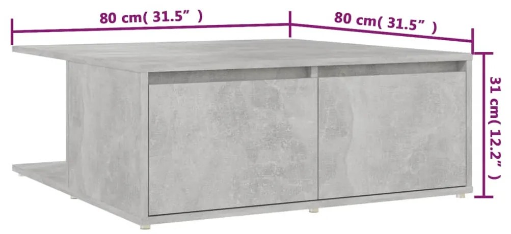 betonszürke szerelt fa dohányzóasztal 80 x 80 x 31 cm