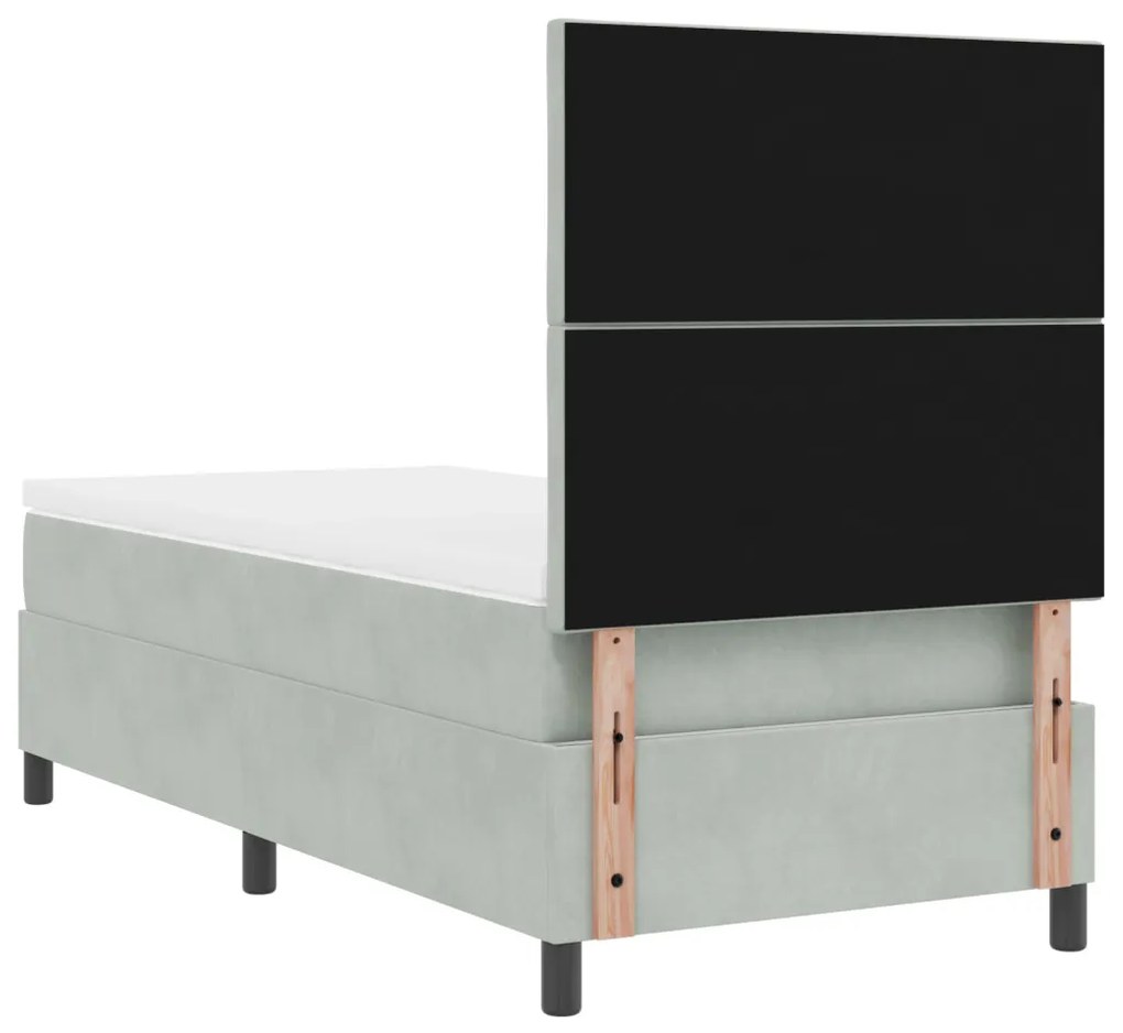 Boxspring Ágy Mattal Világosszürke Egyszemélyes Bársony