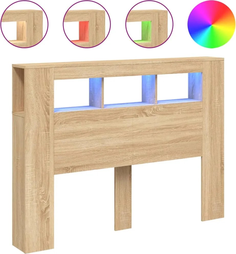 vidaXL sonoma tölgy színű szerelt fa LED-es fejtámla 140x18,5x103,5 cm