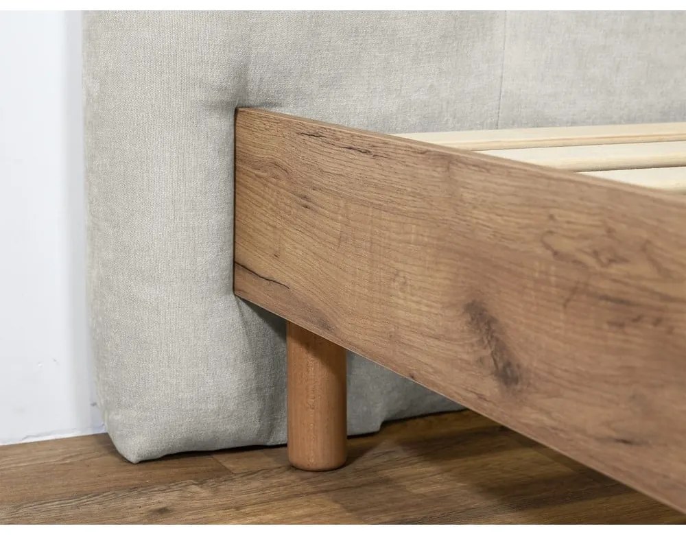 Világosszürke kárpitozott franciaágy ágyráccsal 160x200 cm Kumo – Bobochic Paris