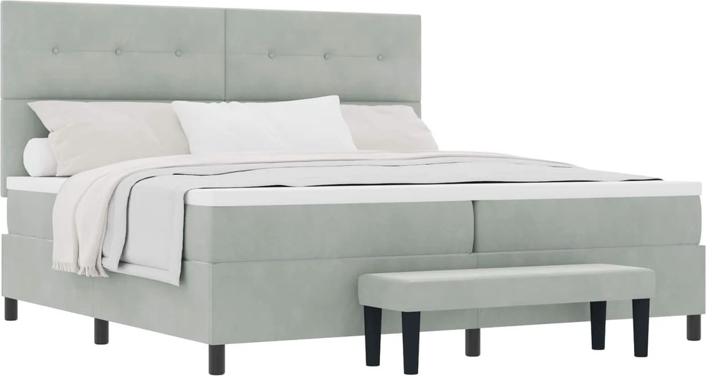 vidaXL Boxrugós ágy matracmal Világosszürke 200 x 200 cm Bársony