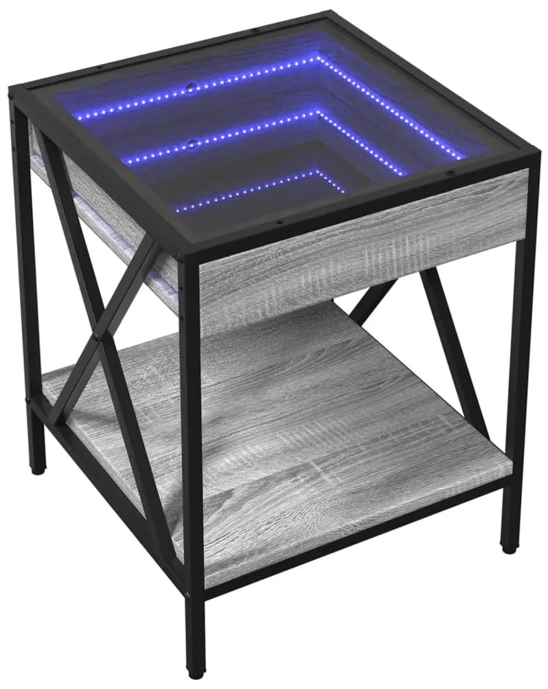 Szürke sonoma végtelen hatású LED-es dohányzóasztal 40x40x49 cm