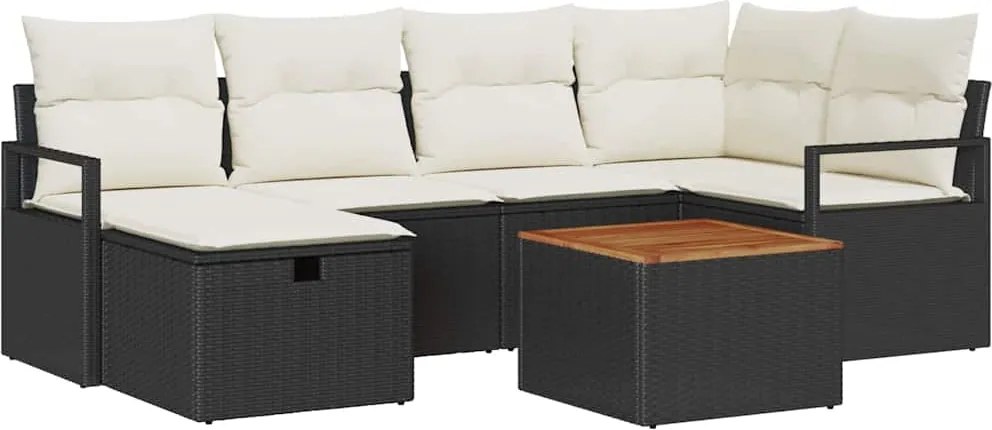 vidaXL Kerti Kanapé Szett párnával tárolóval 7 pcs Fekete Poli rattan