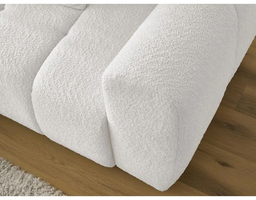 Fehér buklé kinyitható-tárolóhelyes sarokkanapé (bal oldali-heverő résszel) Roxelane – Bobochic Paris