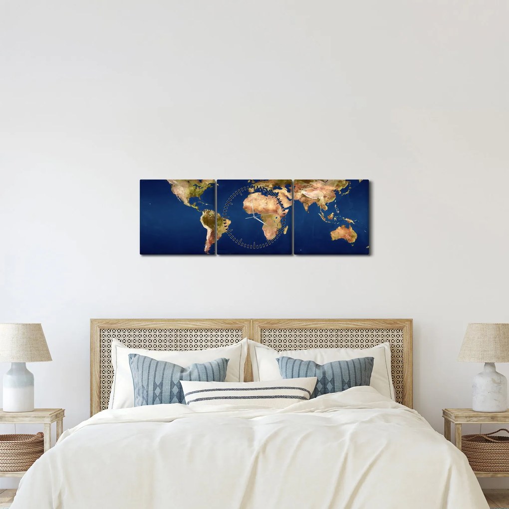 Kép - A világ térképe (órával) (90x30 cm)
