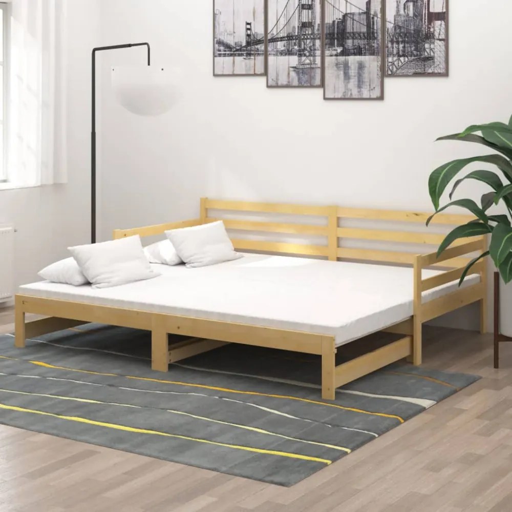 Tömör fenyőfa kihúzható kanapéágy 2 x (90 x 200) cm