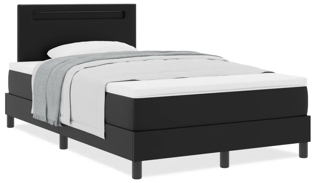 Boxspring Ágy Matrac Készlettel - Fekete, Kis Dupla, Műbőr