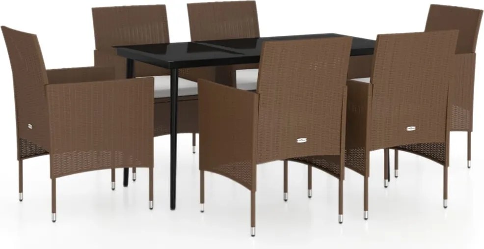 vidaXL 7 részes barna és fekete kerti étkezőgarnitúra párnákkal