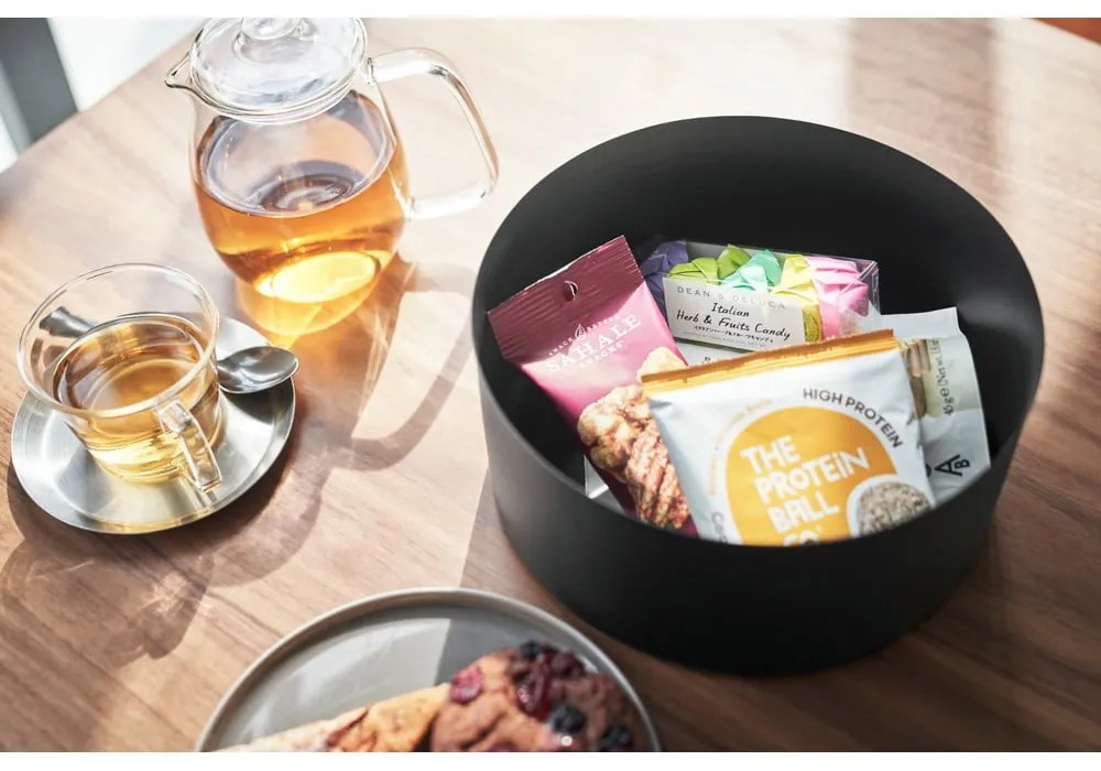 Fekete fedeles fém tárolódoboz ø 22x11 cm Rin – YAMAZAKI