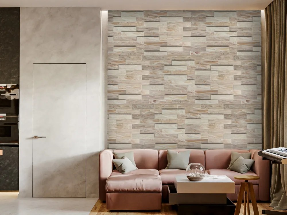 3D PVC falpanel Fehérített tölgy famintás csomag (10 db + 3 db Fix All ragasztó)