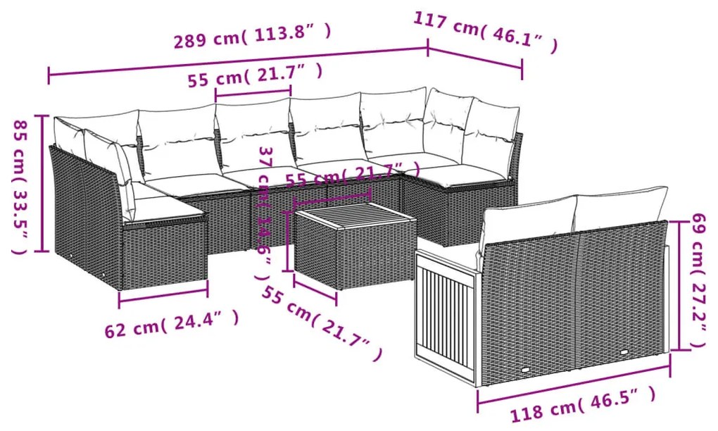 10 részes szürke polyrattan kerti ülőgarnitúra párnákkal