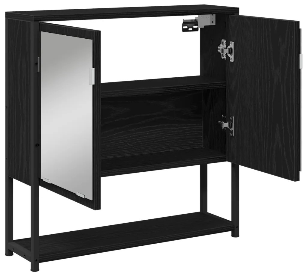 Fürdőszoba Tükör Szekrény Fekete Tölgy 60x16x60 cm Műanyag fóliás MDF