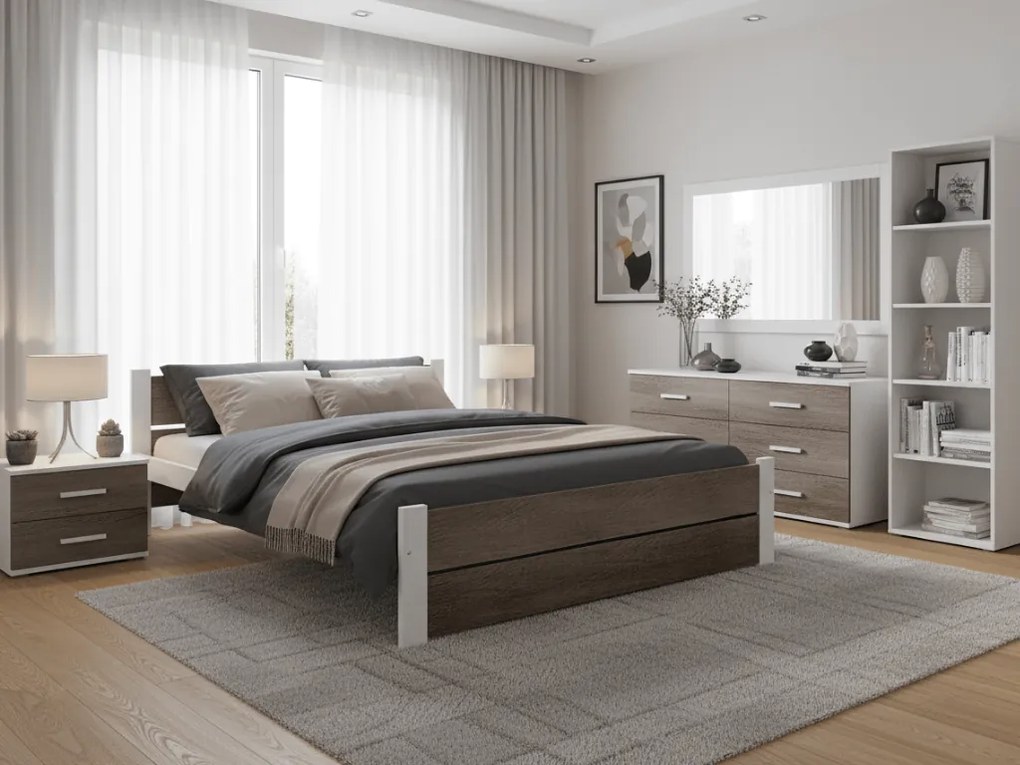 IKAROS DOUBLE ágy 180 x 200 cm, fehér/trüffel tölgy Ágyrács: Ágyrács nélkül, Matrac: Sommera 18 cm matrac