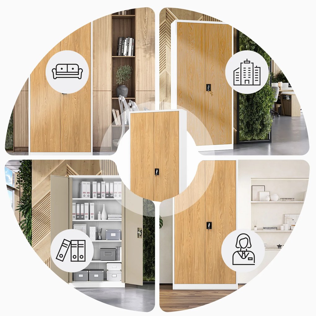 Magas fém irodai iratszekrény, fehér/arany tölgy, 900x1950x400 mm: JAN H Eco Design