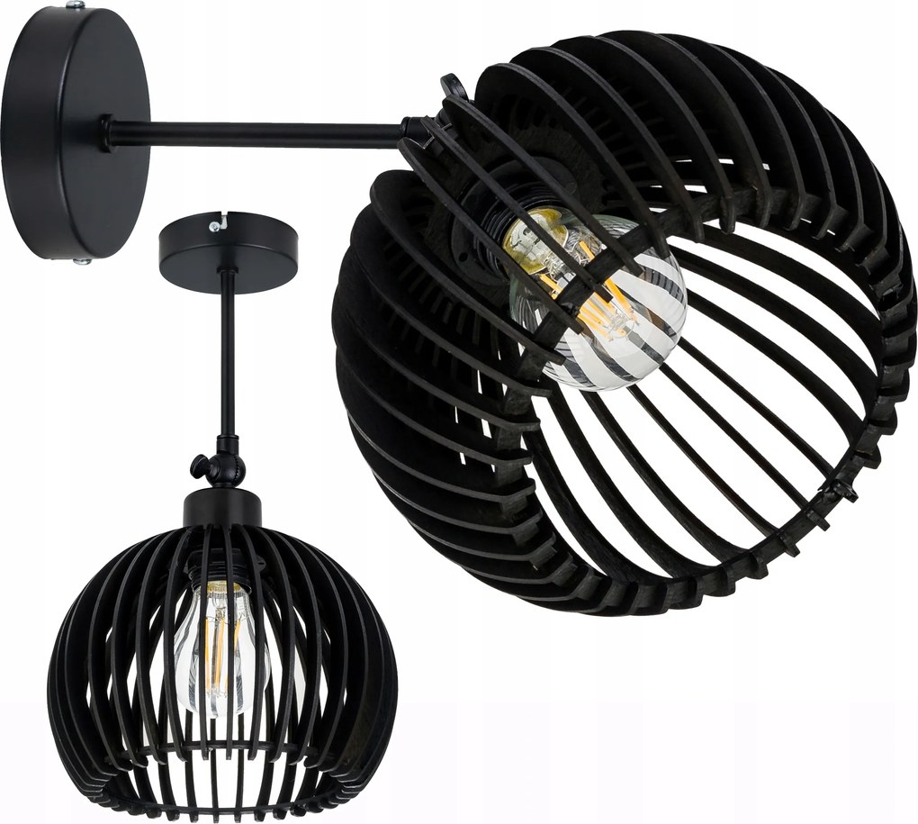 Fali lámpa állítható Loft lámpabúra fekete gömb 36 Fa 1x E27