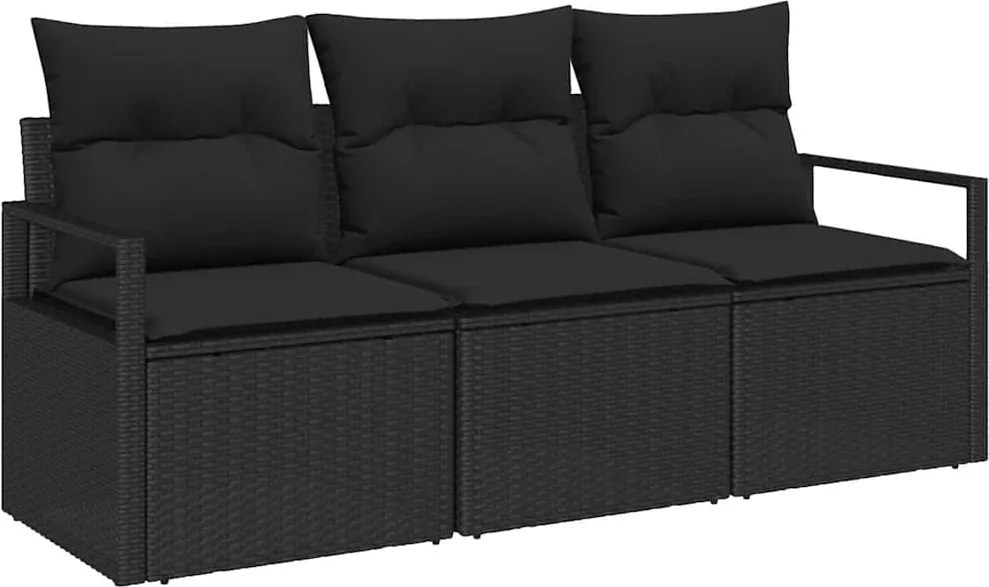 vidaXL Kanapé Szett 3 pcs Fekete polirattan