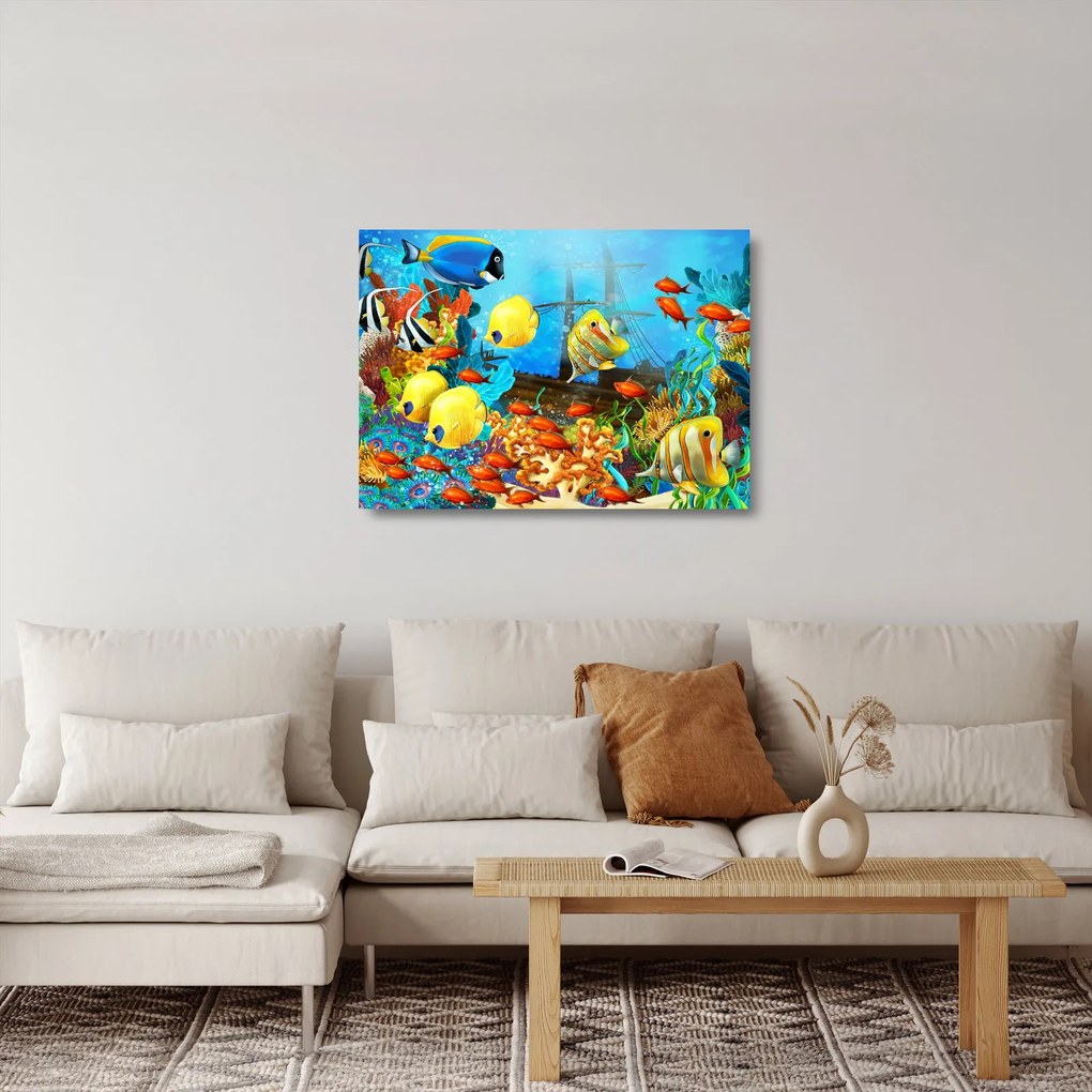 Kép - színes korallzátony (üvegen) (70x50 cm)