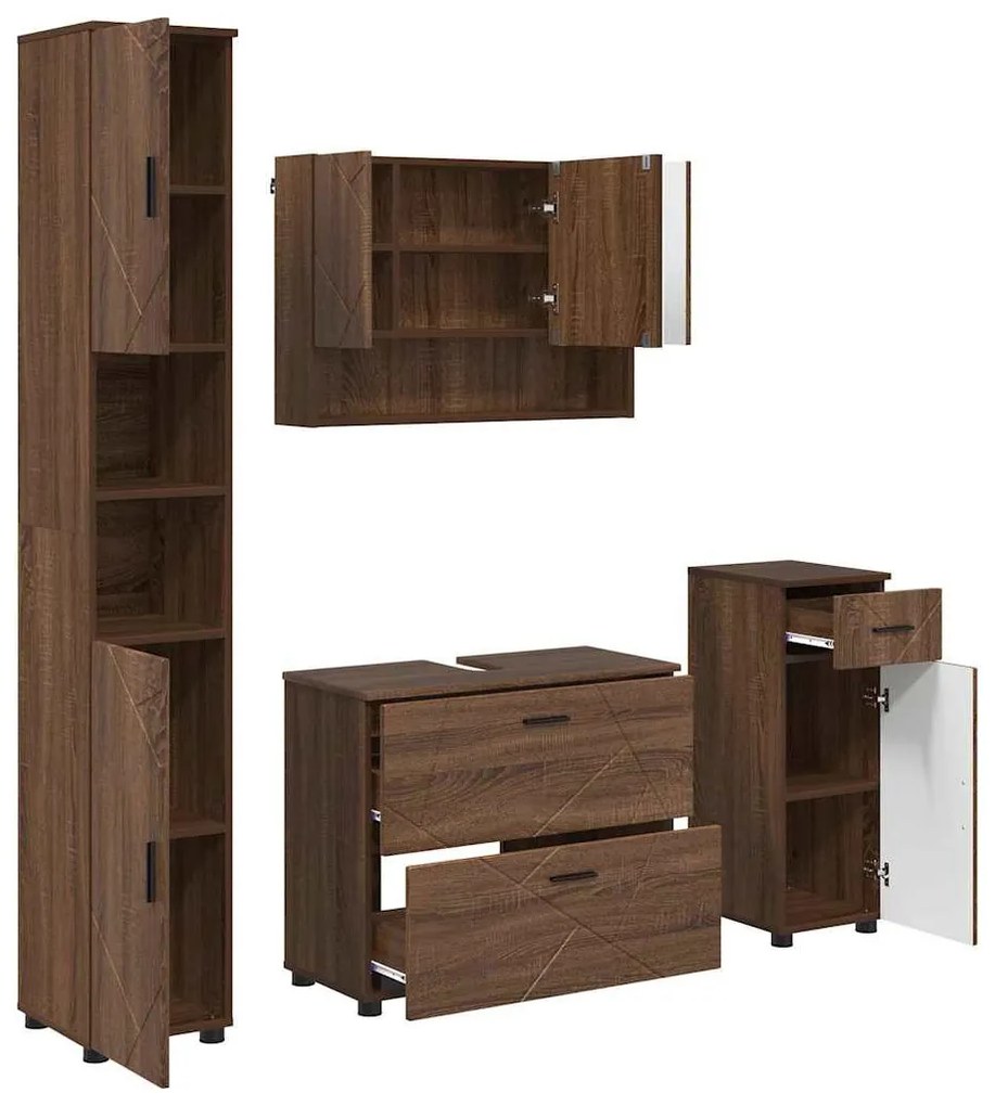 Fürdőszoba bútor szett 4 pcs barna tölgy 30 x 35 x 192 cm