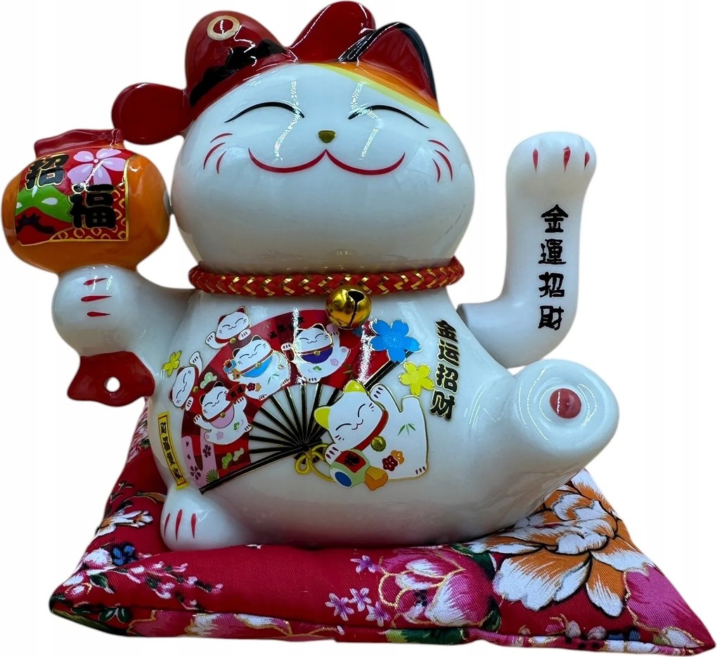 Japán Macska Maneki-Neko Boldogság Porcelán 16cm