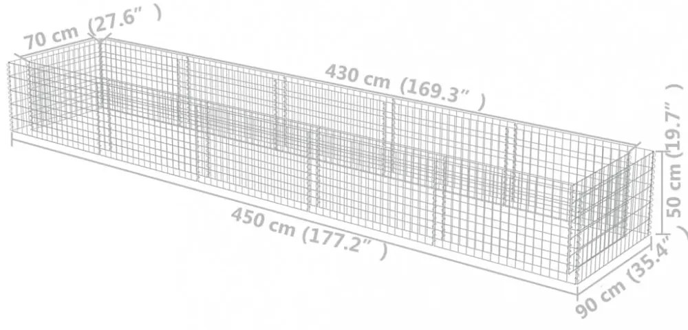 horganyzott acél gabion magaságyás 450 x 90 x 50 cm