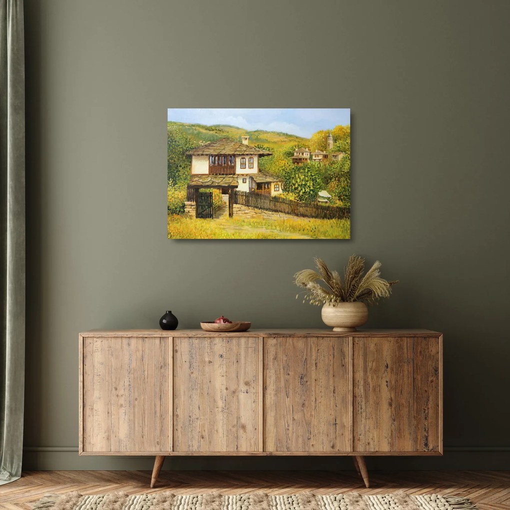 Üveg kép - Házak nyáron (70x50 cm)
