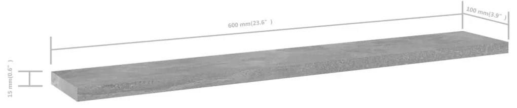 4 db betonszürke szerelt fa könyvespolc 60 x 10 x 1,5 cm