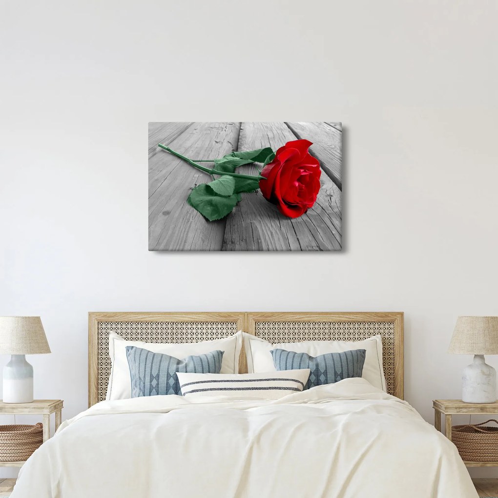 Kép - Piros rózsa zöld szárral (90x60 cm)