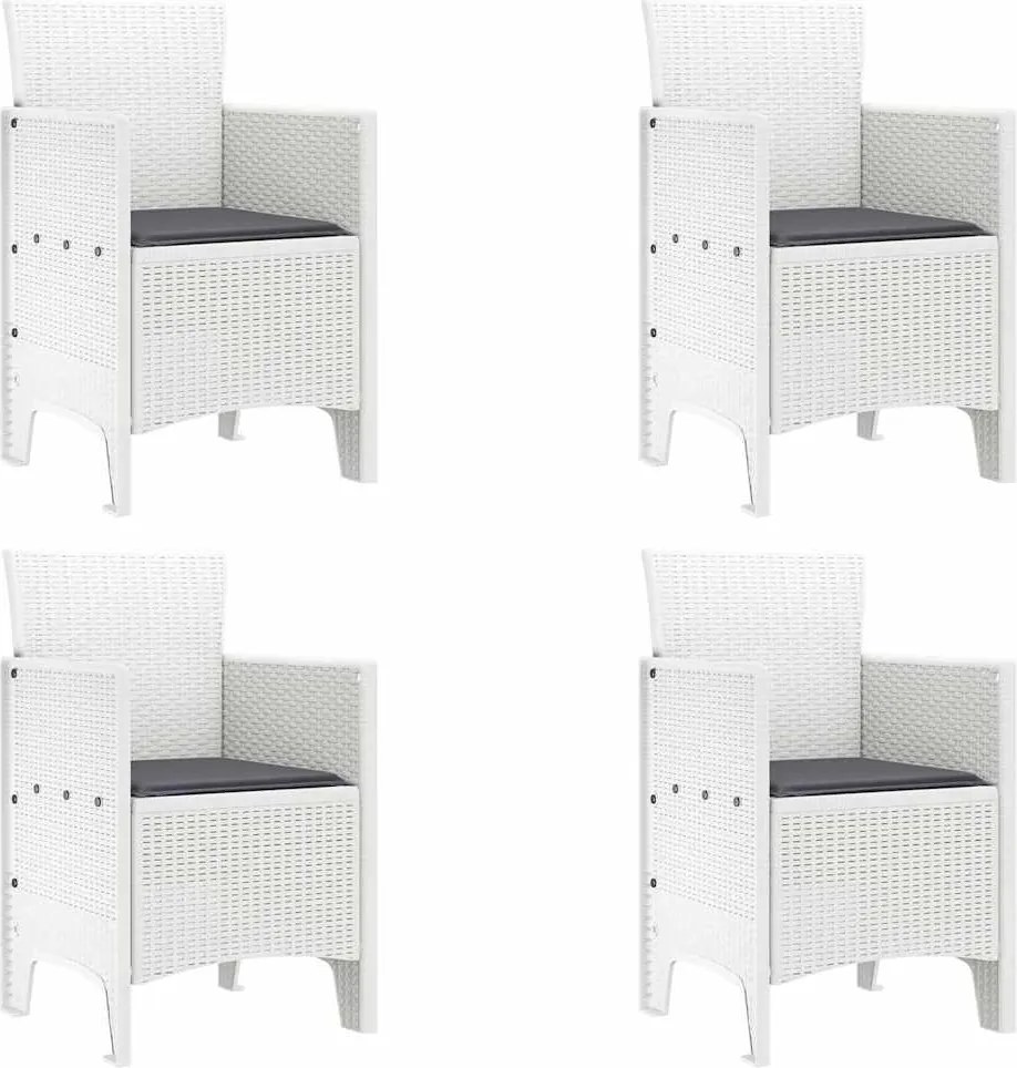 vidaXL Kerti Szék párnával 4 pcs Fehér 53 x 49 x 85 cm Polipropilén