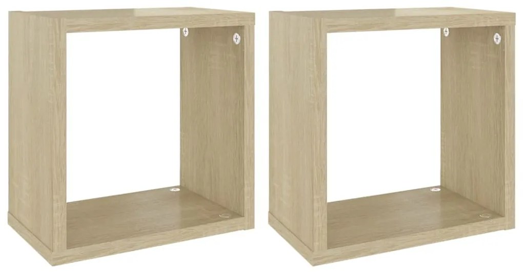 2 db sonoma-tölgyszínű forgácslap fali kockapolc 26x15x26 cm