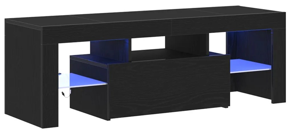 TV szekrény LED fénnyel, fekete tölgy színben, 120x35x40 cm