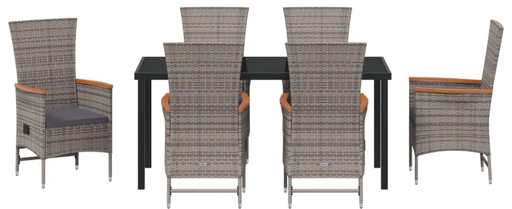 7 darabos kerti étkezőszett párnákkal, szürke poli rattan