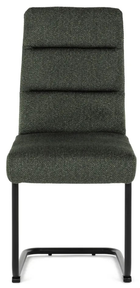 Scaun de sufragerie cu bază de sanie, șezut cu arcuri imbunătațite, mîner pe spătar, material verde, metal negru