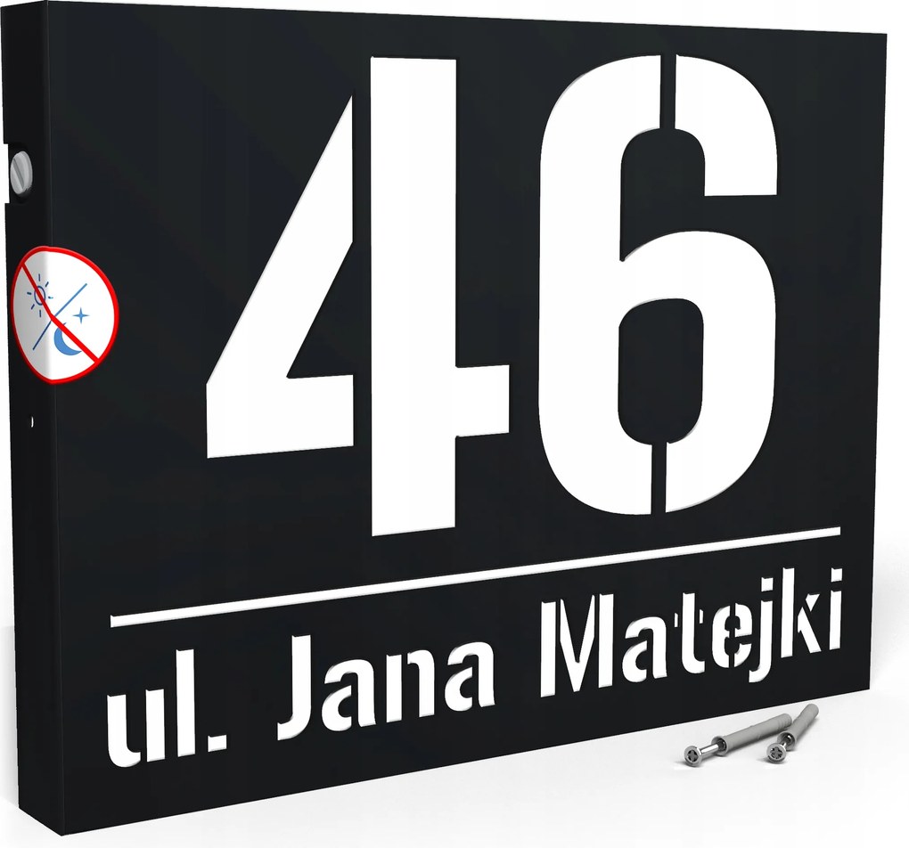 Megvilágított Házszám Címtábla Utcai Led 3D 40X30 cm Fekete