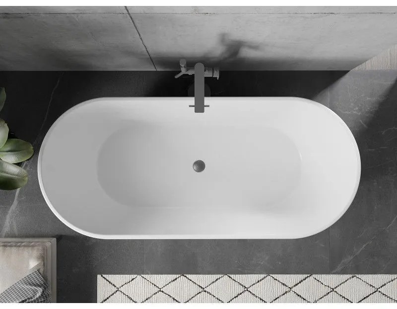 Mexen Flavia, szabadon álló kád 150 x 75 cm, fehér-fekete, grafit túlfolyó, 54031507575-66