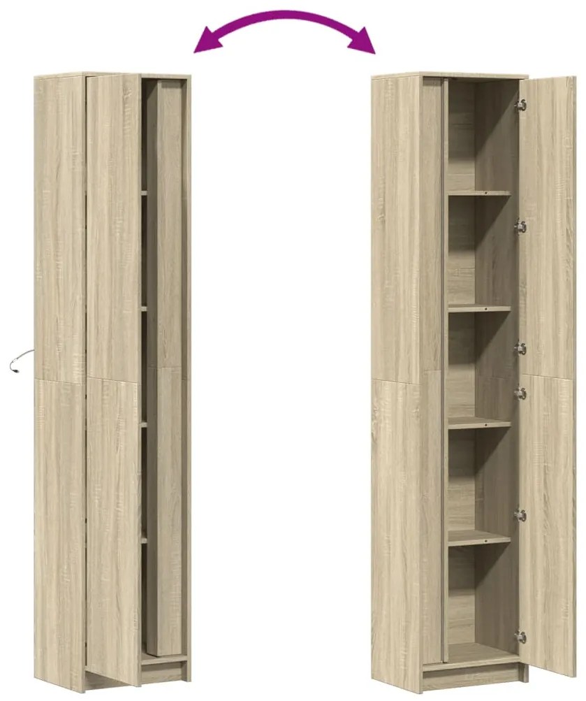 sonoma tölgy szerelt fa LED-es magasszekrény 41,5x32,5x200 cm