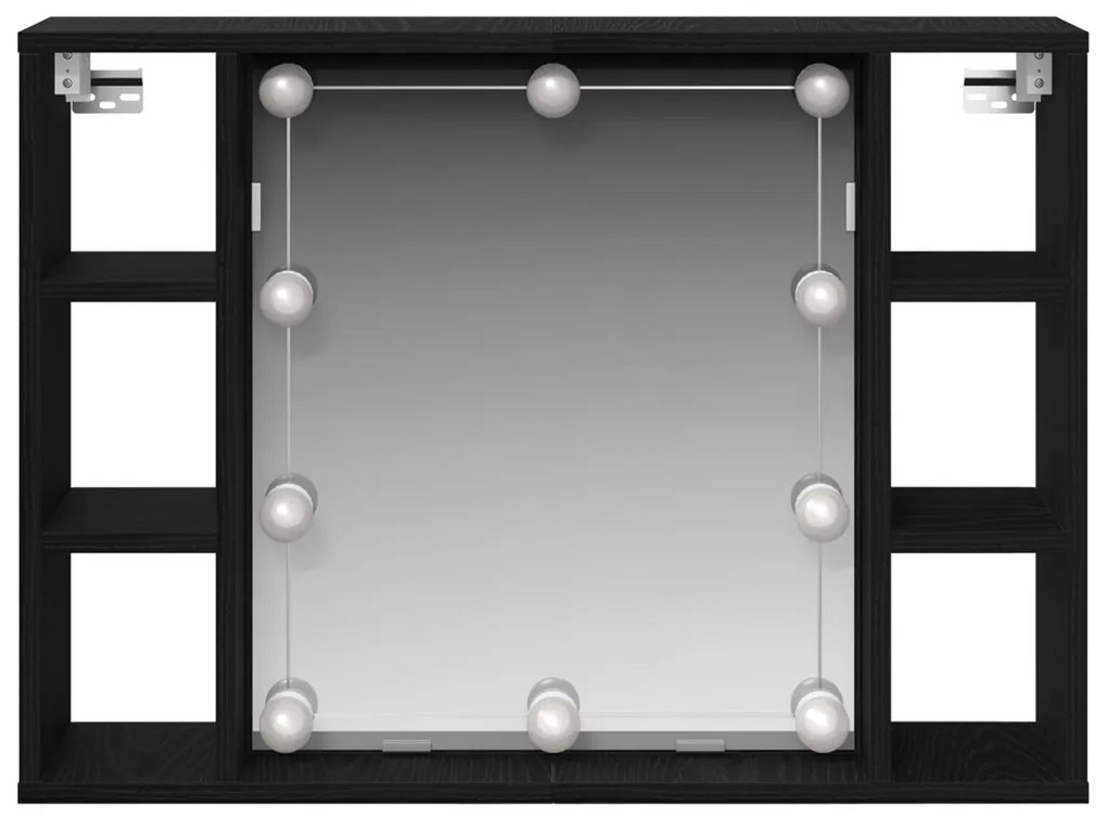 LED Tükör Szekrény - Fekete Tölgy - 76x15x55 cm - Mesterséges Fa