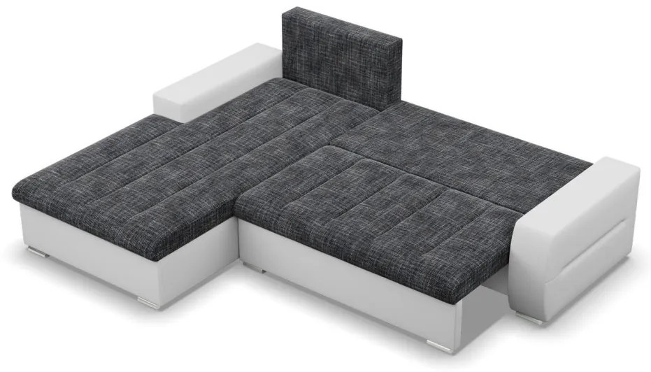 Toronto sarokkanapé, 2 ágyneműtartóval, fonott + műbőr, baloldali, sötétszürke - fehér