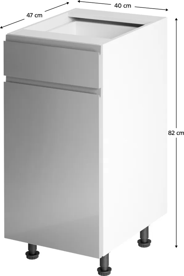 Alsószekrény, fehér/szürke extra magasfényű, balos, AURORA D40S1